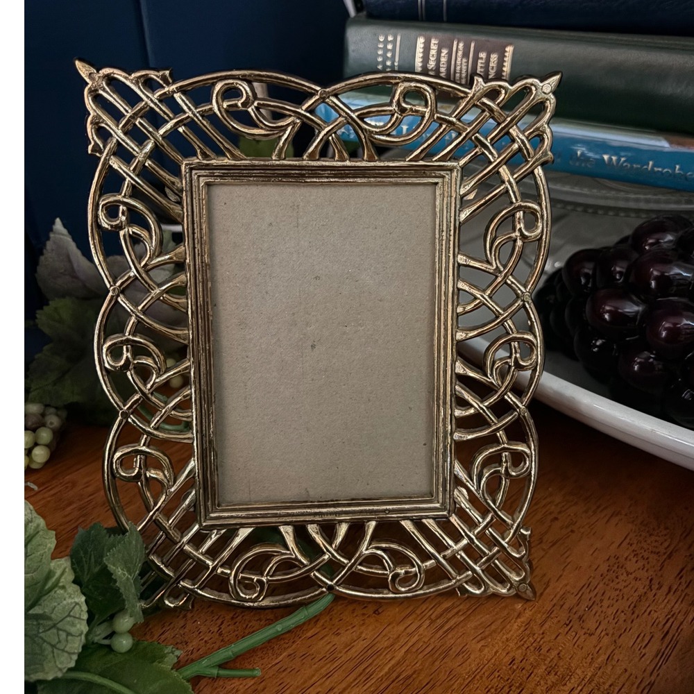 Celtic Filigree Picture Frame Gold Ornate Metal EUC